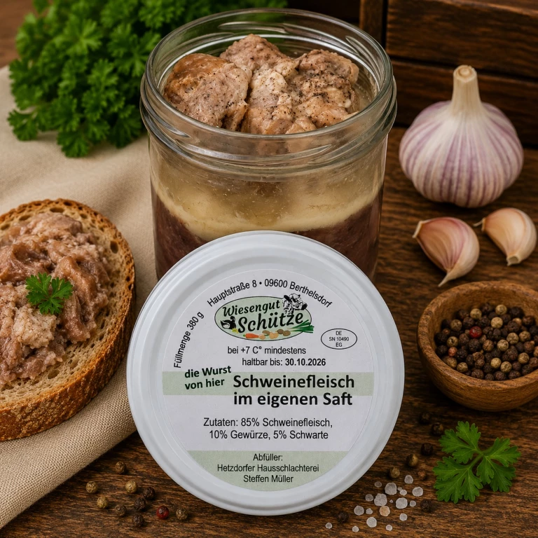 380g Schweinefleisch im eigenen Saft